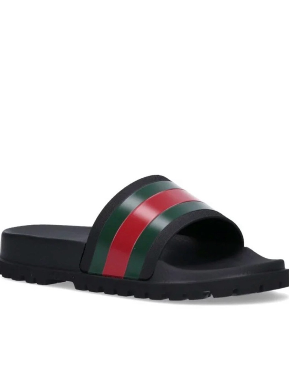 Gucci Black Slide Sandals with Signature Red and Green Stripes